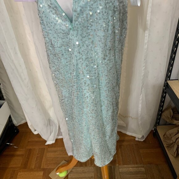 JS Collections CLAIRE Tea Length Sequined Dress Sz 10 Light Aqua Frozen - Picture 8 of 11